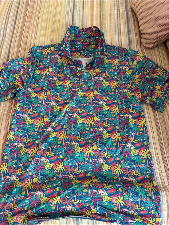 chubbies Other - chubbies Bold Tropical Print Men’s Polo Shirt in Blue, Pink, Yellow  Size L